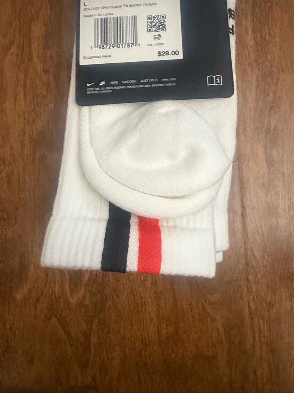 Nike Crew Socks in White with Red & Black Stripe Accents - Picture 7 of 9